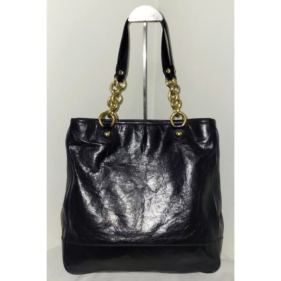 Coach 17924 Poppy Camelia Black Leather Pushlock Tote - Picture 4 of 11